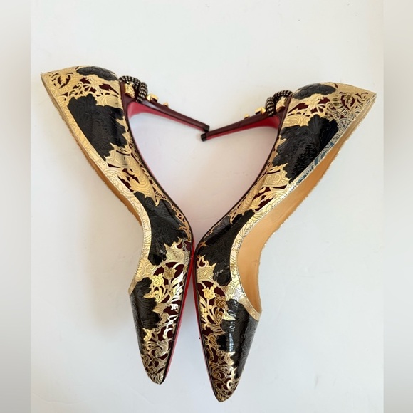 Christian Louboutin Black Gold Floral Laser Samurai Kanzai 85mm pumps EU 41 - Picture 4 of 11